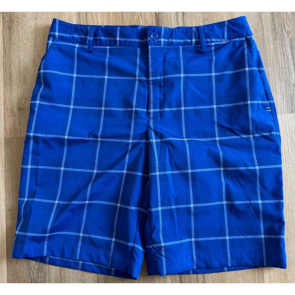 Under Armour Performance Golf Shorts Blue Plaid Mens 36 Inseam‎ 10